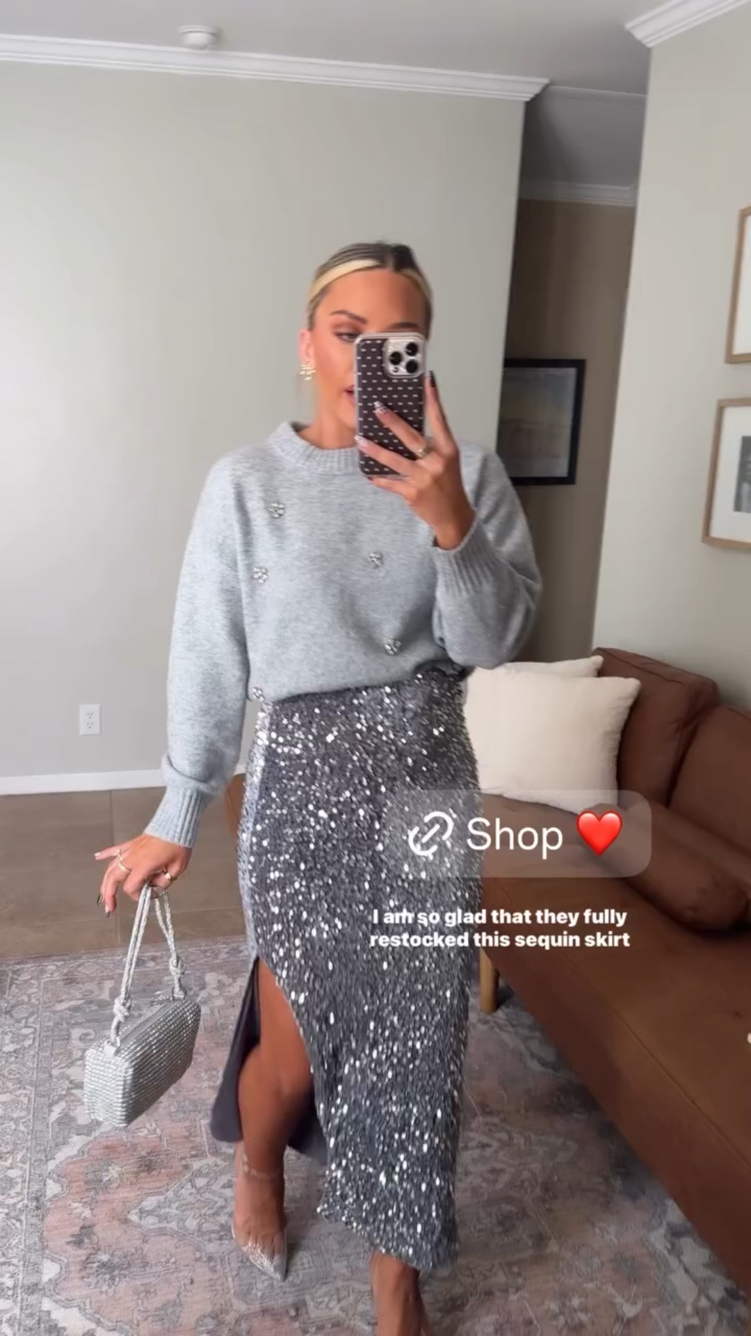 Type SHOP if you want the links to these Walmart holiday looks!!! The viral silver sequin skirt is back in stock and it’s only $16!!!! #walmart #walmartfashion #holidays #christmas #sequins