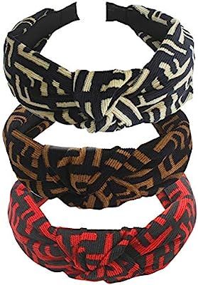 Eightown Designer FF Print Headbands for Women 3 Pack Top Knot Hair Bands for Girls Elastic Hair ... | Amazon (US)