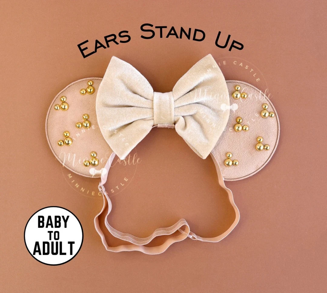 Mickey Ears, Beige Mickey Ears, Gold Minnie Charms Ears, Adult Women Minnie Ears, Mickey Ears Wit... | Etsy (Global)
