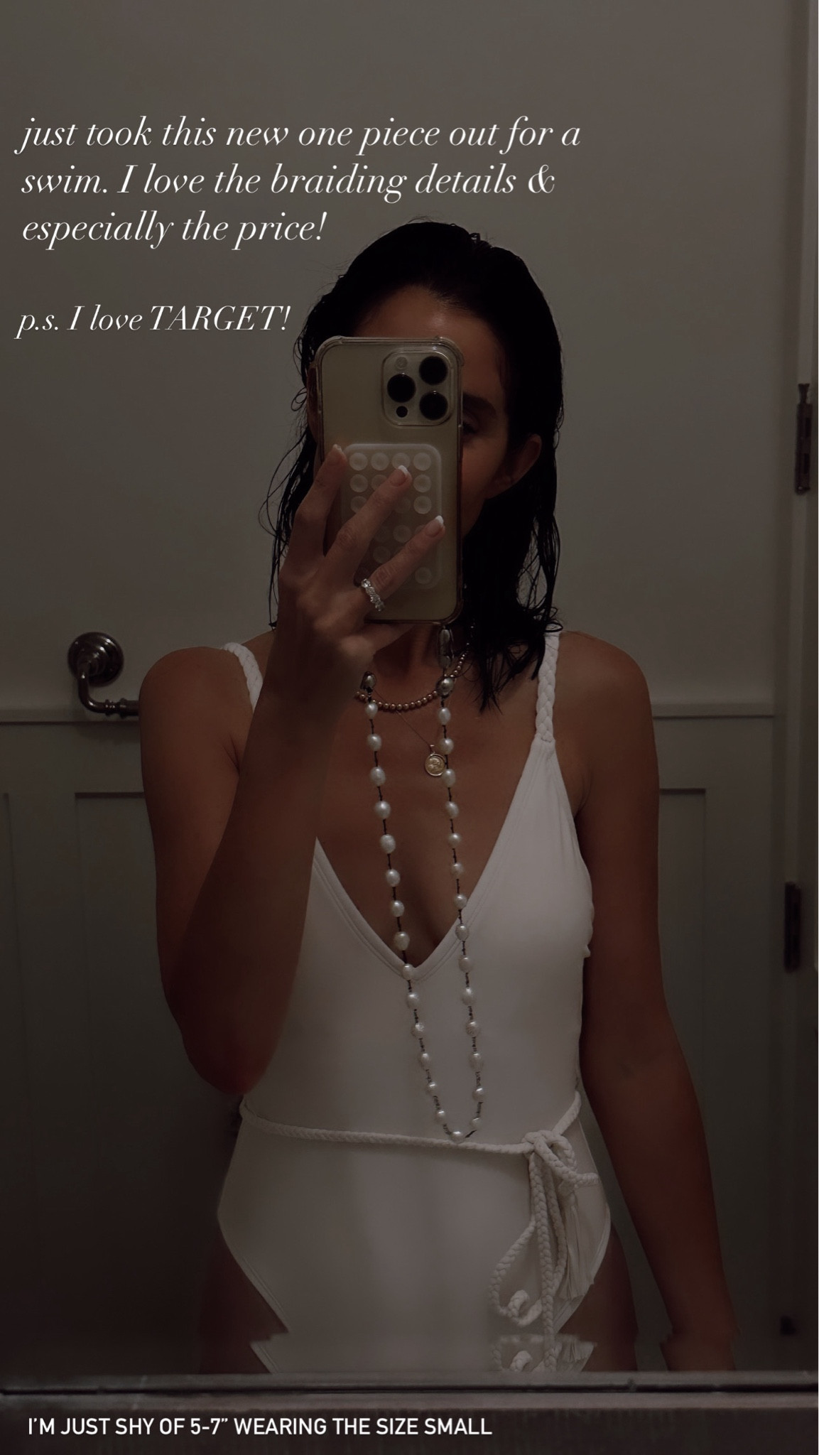 I’m just shy of 5-7” wearing the size small one piece swimsuit from target #Stylinbyaylin