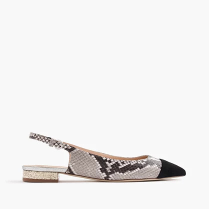 Slingback flats in snakeskin-printed leather | J.Crew US