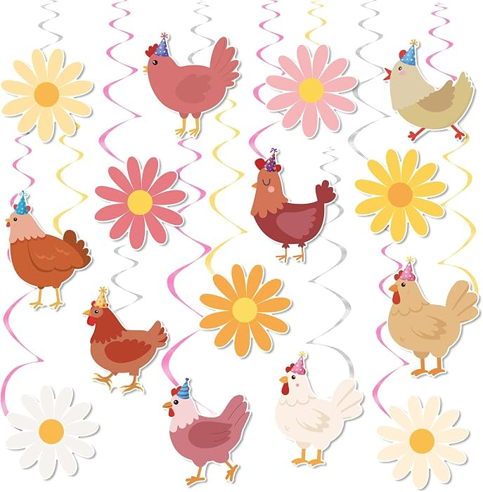 Chicken and Daisy Hanging Swirls Chicken Birthday Decorations 20PCS Daisy Chick Ceiling Hanging D... | Amazon (US)