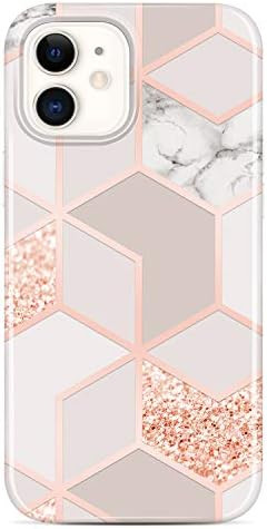 JAHOLAN Bling Glitter Sparkle Case Compatible with iPhone 12 Mini Marble Design Clear Bumper TPU ... | Amazon (US)