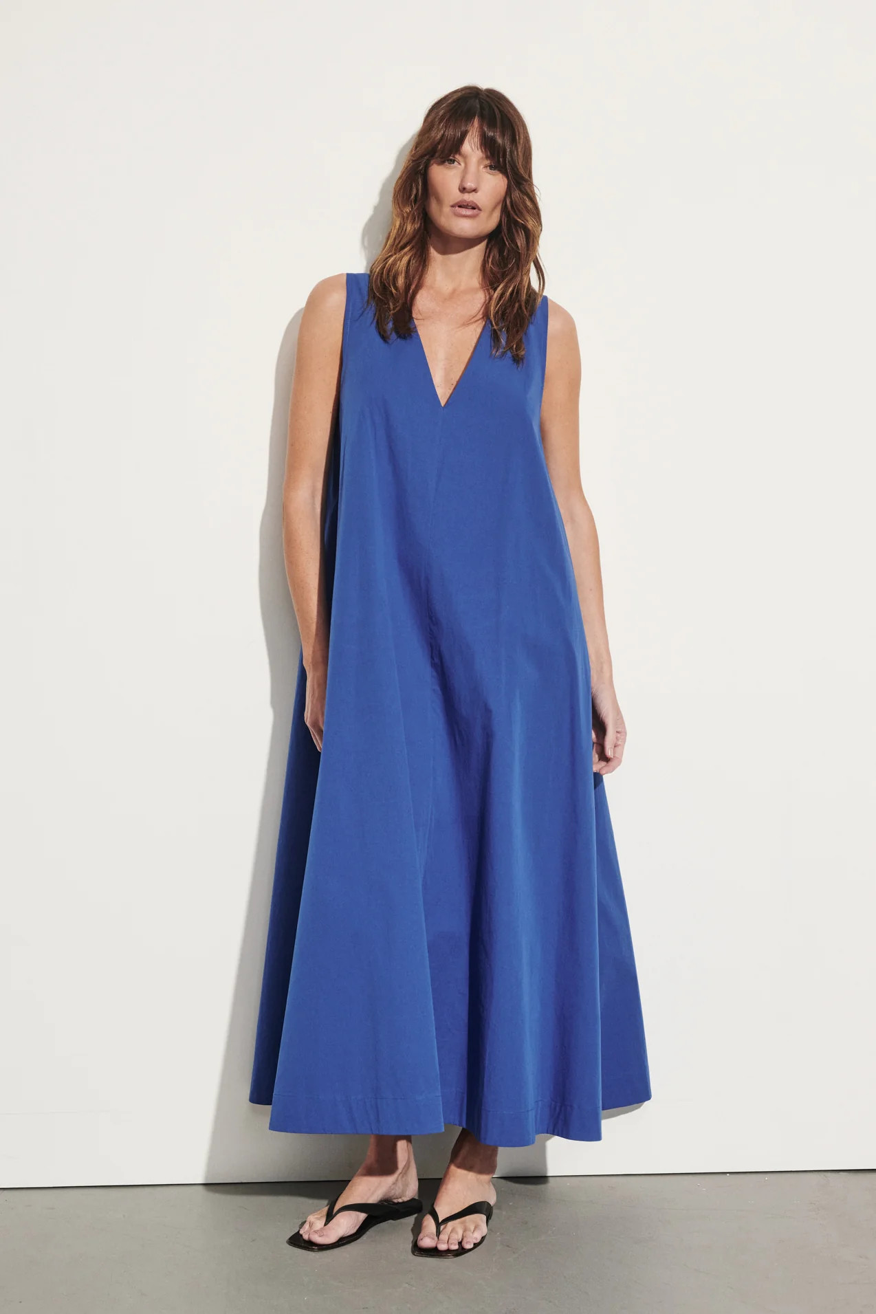ORLENA COBALT V NECK COTTON MIDI DRESS | DISSH