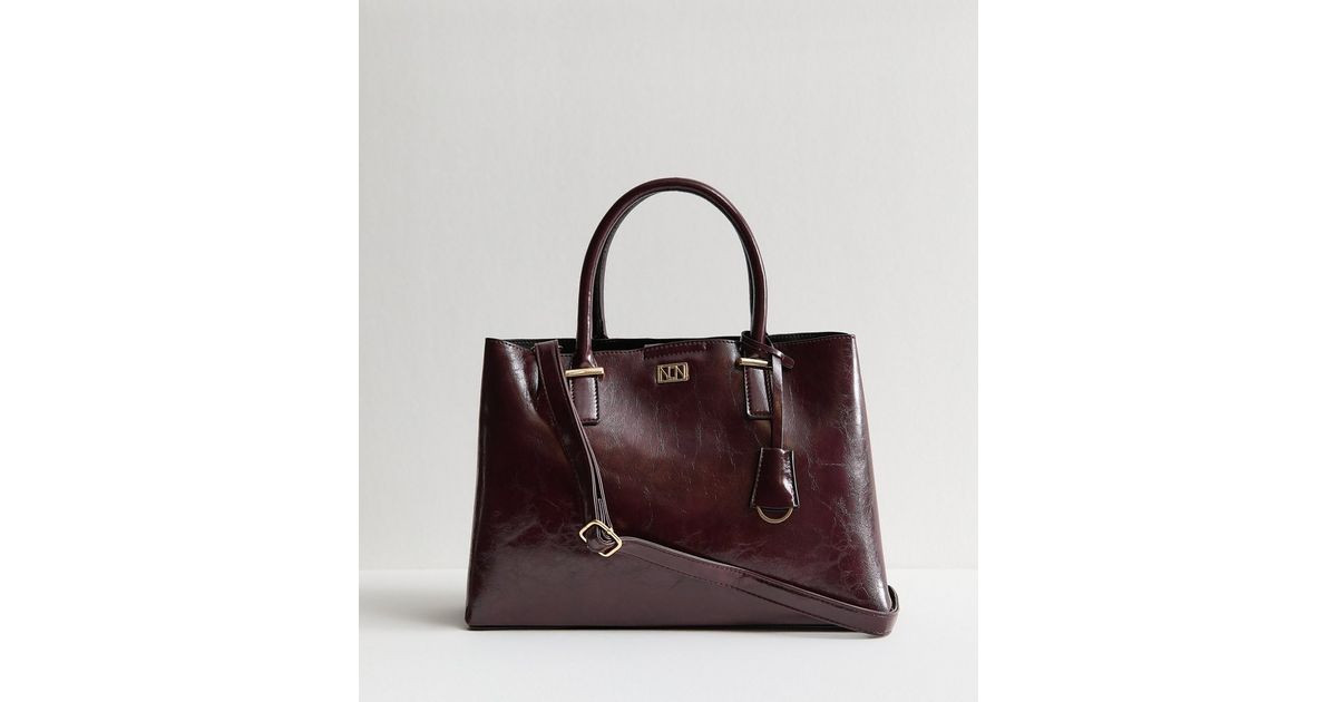 Burgundy Faux Patent Tote Bag | New Look | New Look (UK)