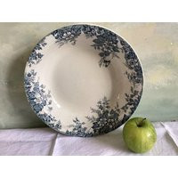 Shallow Salad Bowl, Serving Bowl Or Fruit Marie Louise By St Amand. Teal Blue On Cream Faience, Ironstone Bowl | Etsy (US)