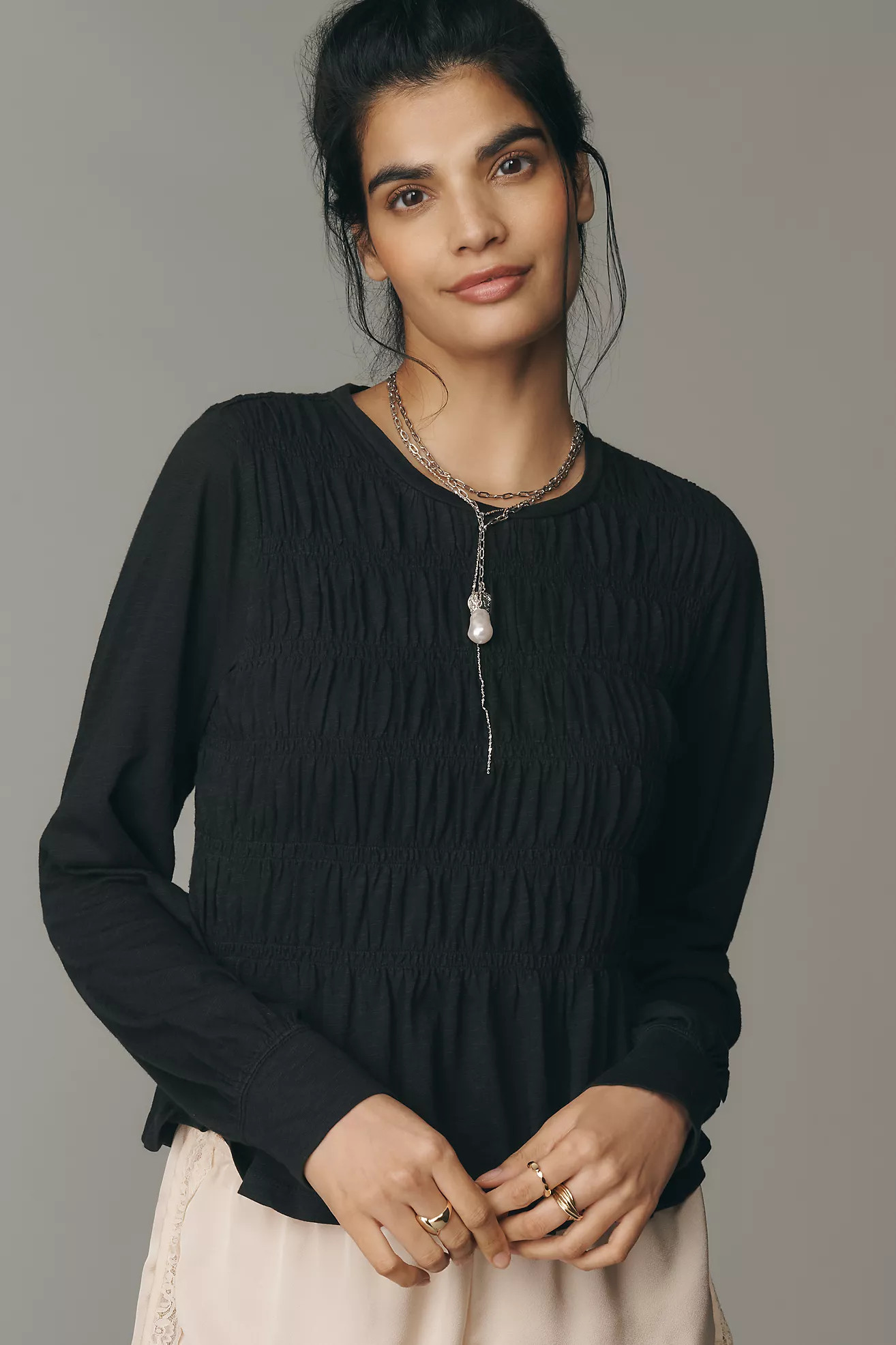 Pilcro Long-Sleeve Smocked Top | Anthropologie (US)