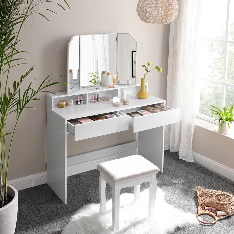 Fidler Vanity Set with Stool and Mirror | Wayfair North America