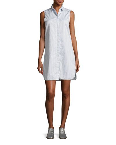 Janna Striped Poplin Sleeveless Shirtdress, Blue/White | Neiman Marcus