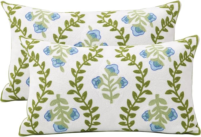 Set of 2 Embroidered Decorative Throw Pillow Covers Couch Square Pillowcases Cushion for Bedroom ... | Amazon (US)