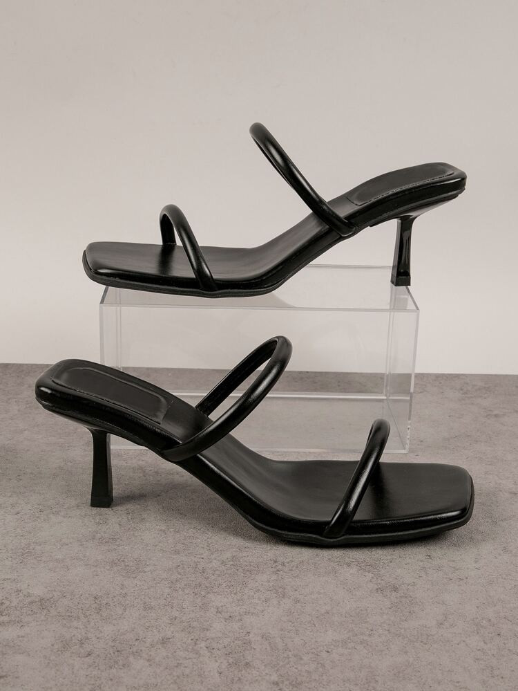 Square Toe Strap Over Foot Detail Heeled Mules | SHEIN