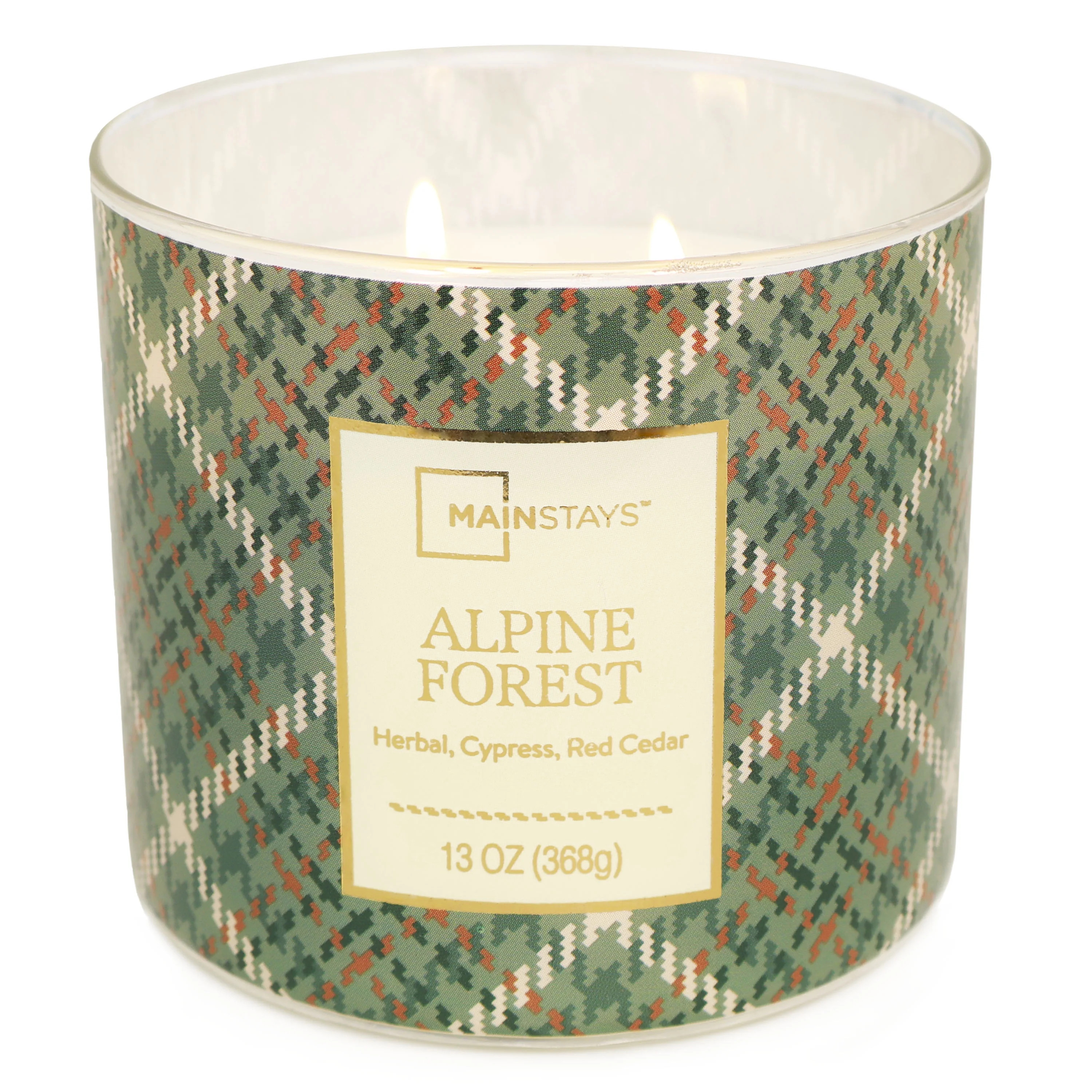 Mainstays 3-Wick Alpine Forest Candle With a Green Plaid Design, 13-Ounce | Walmart (US)