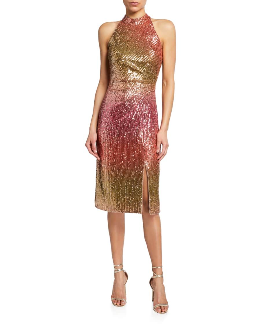 Theia Dana Ombre Sequin Mock-Neck Sheath Dress | Neiman Marcus