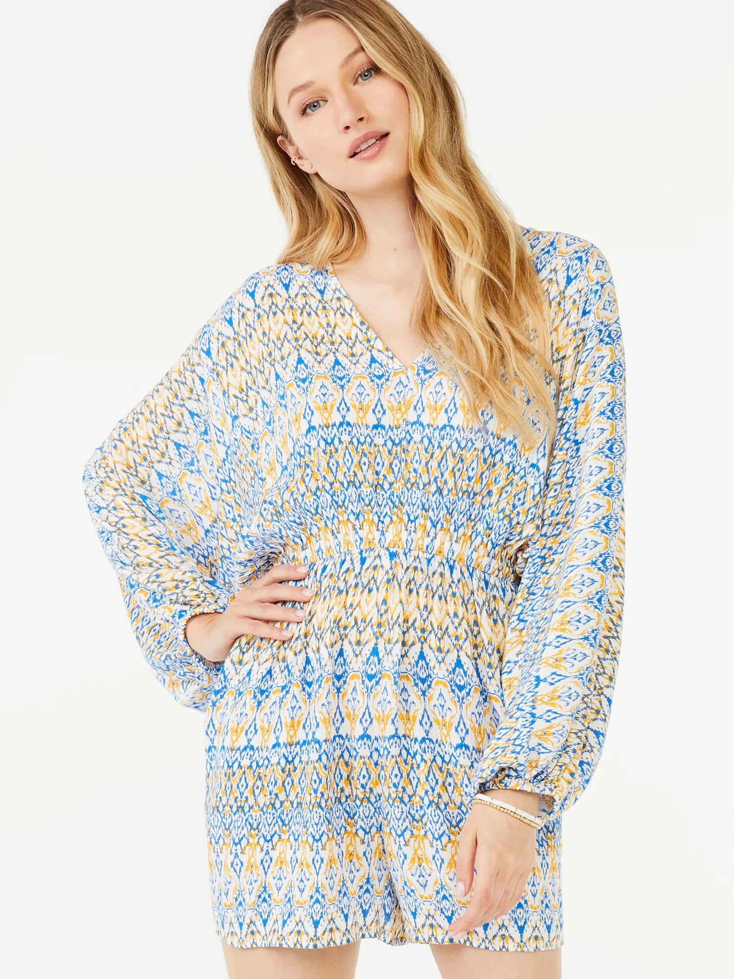 Scoop Women's Blouson Sleeve Romper with Pockets - Walmart.com | Walmart (US)