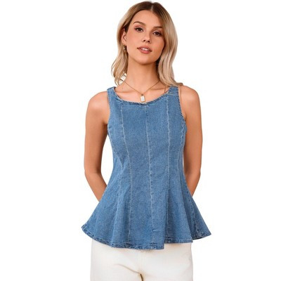 Clearlove Women's Denim Peplum Tank Top, Summer Stretch Sleeveless Slim Jean Blouse Summer Trendy Outfit - Light blue,XXL | Target