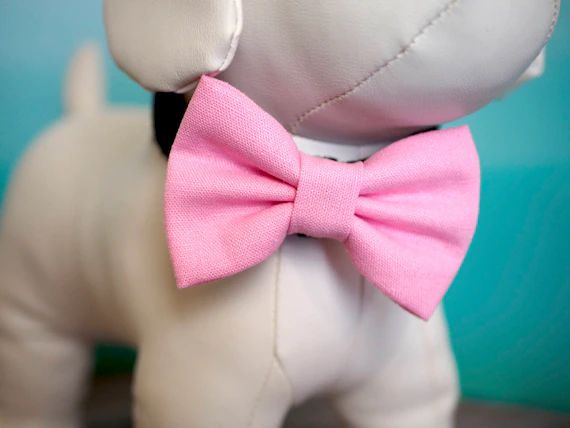 Pink Dog Bow Tie, Valentine's Day Feminine Linen Bowties for Dogs, Girl Dog Wedding Collar Bow Ti... | Etsy (US)