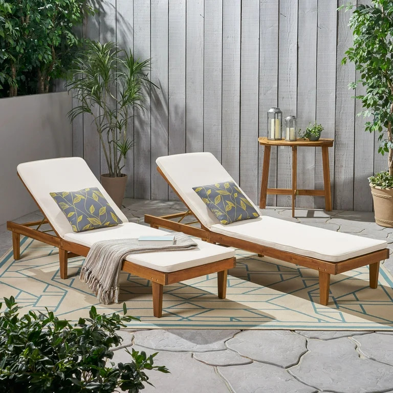 Noble House Nadine Outdoor Wood Lounge Cushion (Set of 2) Teak/Cream - Walmart.com | Walmart (US)