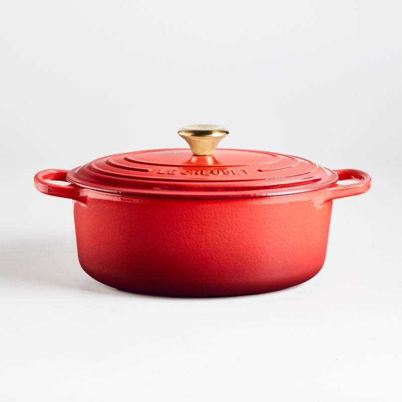 Le Creuset Signature 6.75-Qt. Gold Collection Cerise Oval Dutch Oven with Lid + Reviews | Crate &... | Crate & Barrel