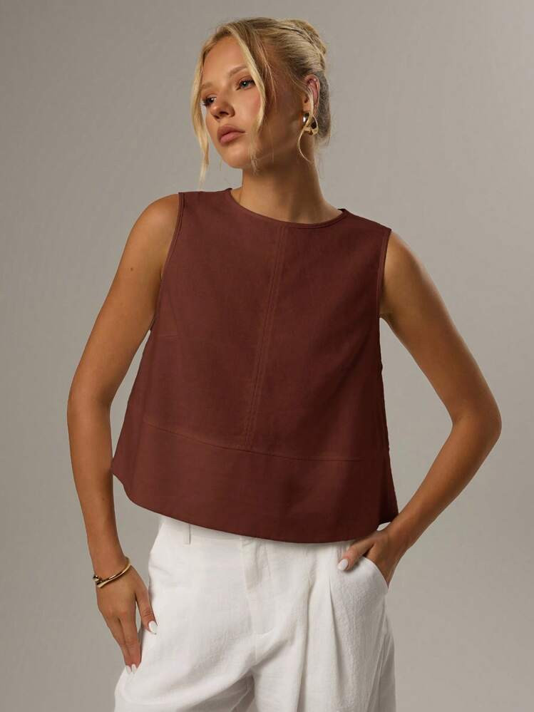 SHEIN Forever 21 Women Solid Color Round Neck Sleeveless Casual Loose Tank Top, Summer | SHEIN