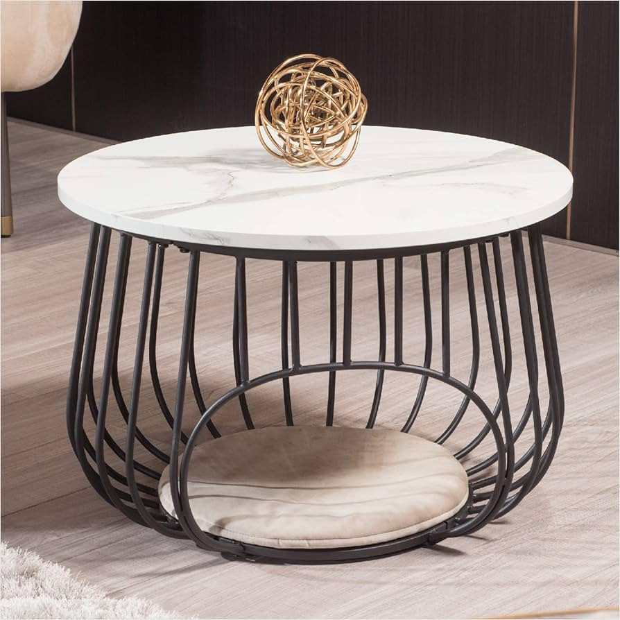 Moncot 22" Round Coffee Table,Cocktail Table MDF Top White Marble Pattern Black Metal Frame,Moder... | Amazon (US)