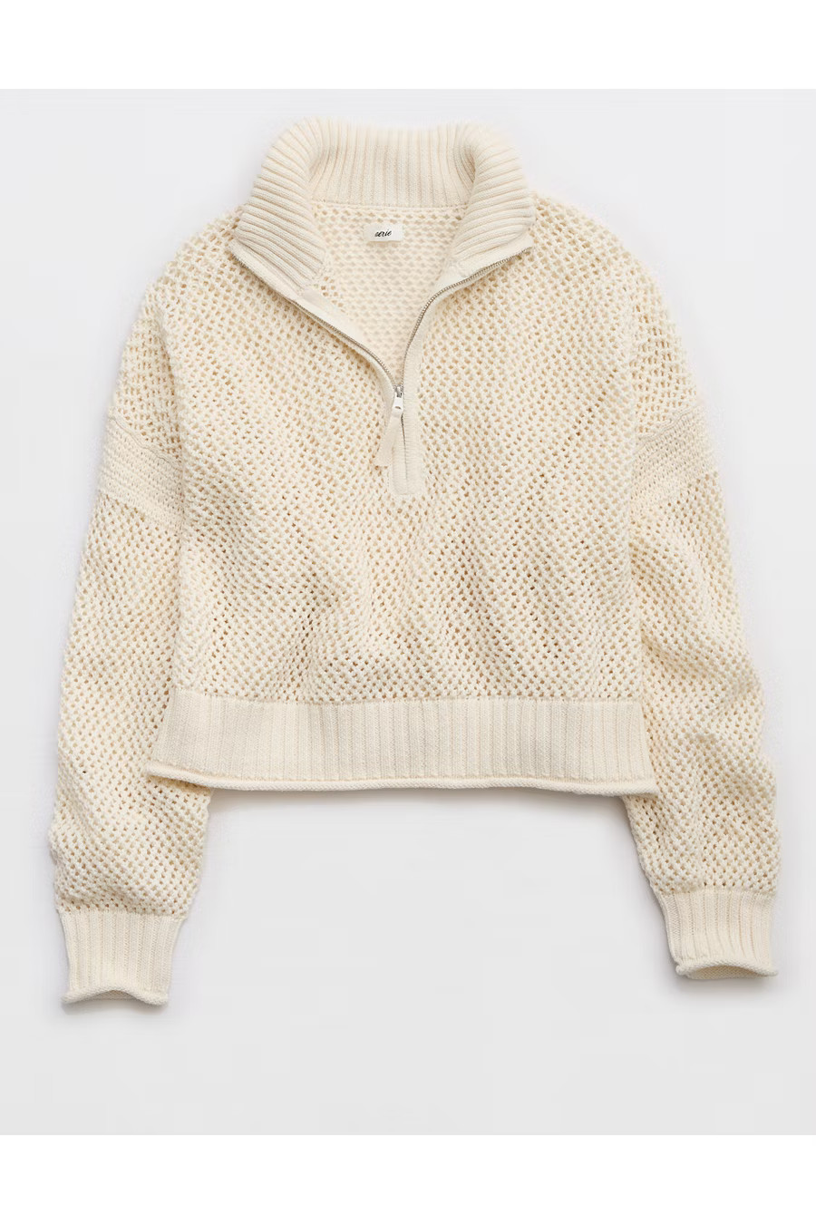 Aerie Crochet Quarter Zip Sweater Women's Natural XXL | American Eagle Outfitters (US & CA)