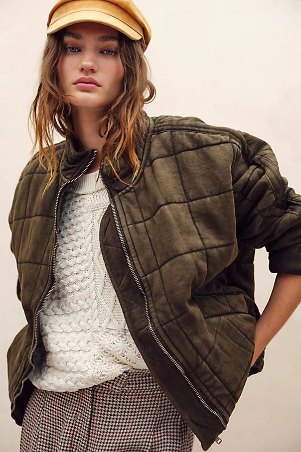 Dolman Quilted Knit Jacket by Free People, Dusted Military, L | Free People (Global - UK&FR Excluded)