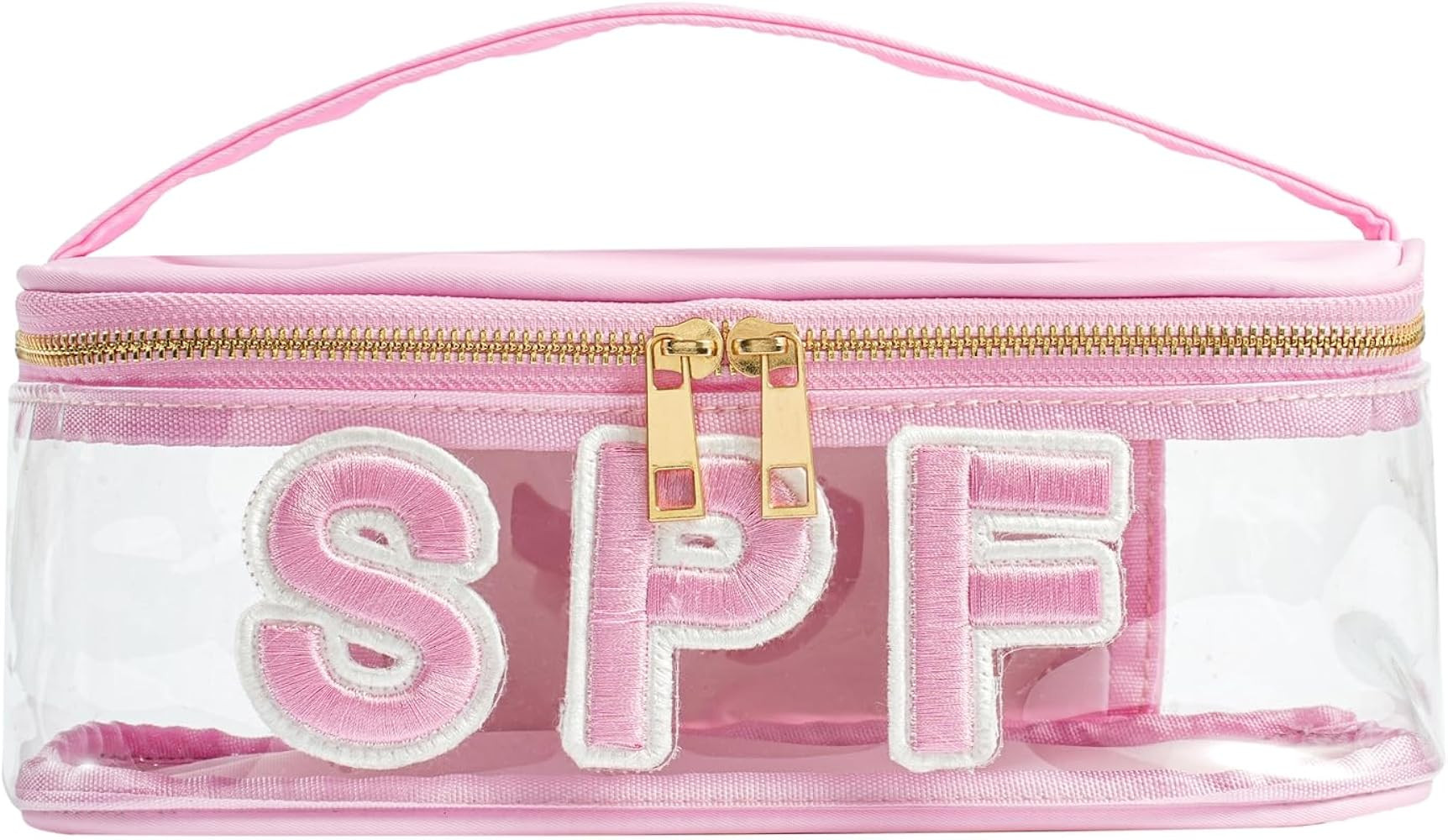 Clear Waterproof Summer SPF Makeup Bag，Aesthetic Transparent Letter Patch Cosmetic Bag with Met... | Amazon (US)