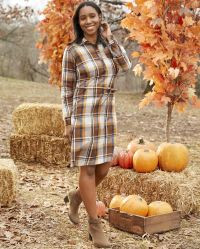 Womens Matching Family Long Sleeve Plaid Twill Shirt Dress | The Children's Place  - GINGER BREAD | The Children's Place
