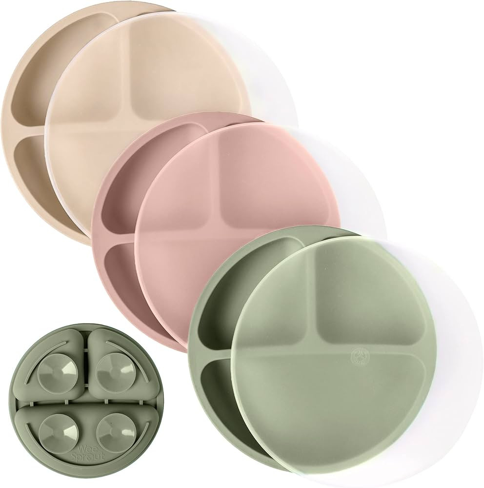 WeeSprout 100% Silicone, Suction Dishware Plate with Lids for Babies Toddlers, Divided Design, Mi... | Amazon (US)