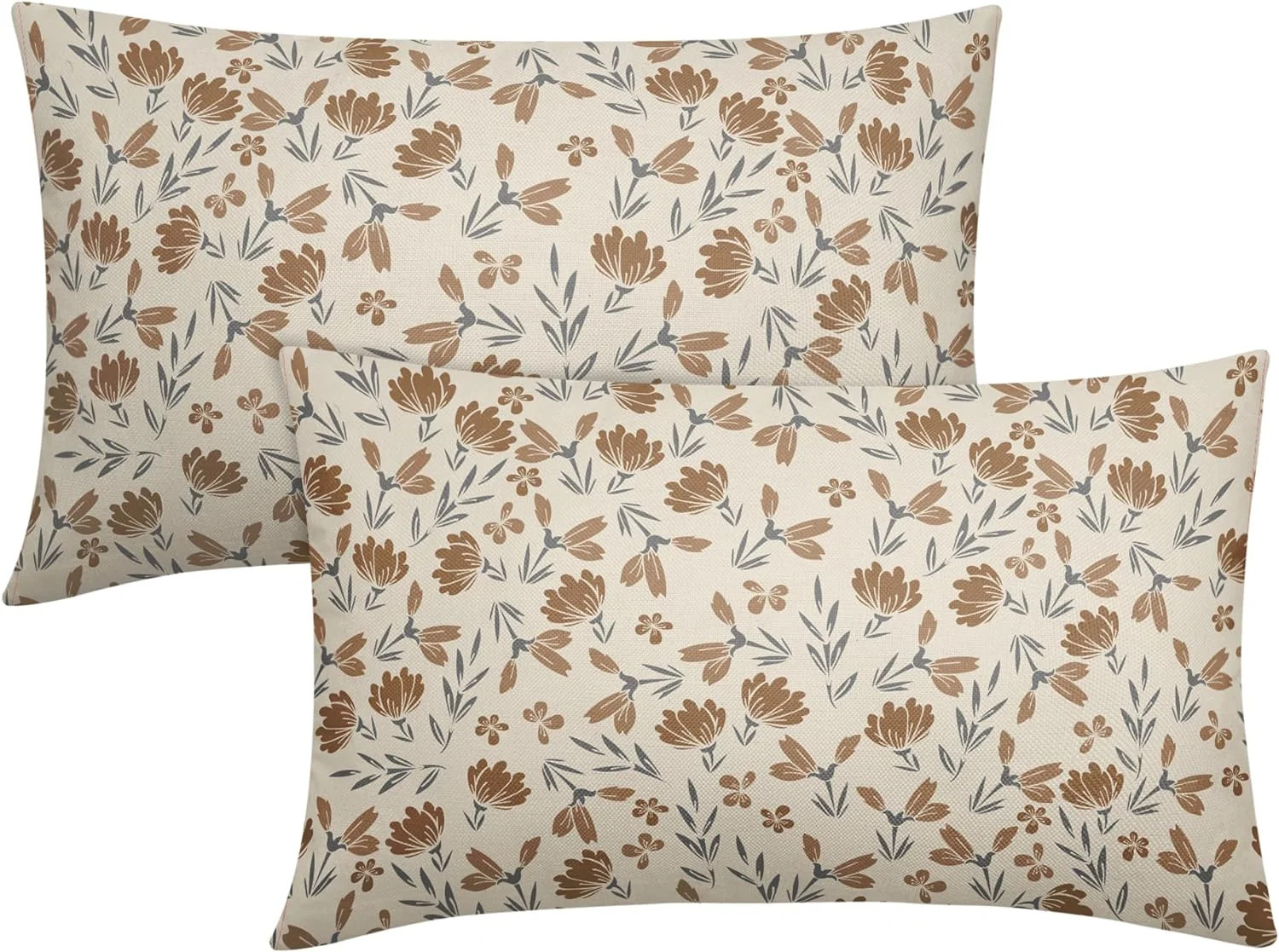 Brown Grey Gray Floral Pillow Covers 12x20 Set of 2 Vintage Rustic Old Style Cute Small Flower Pr... | Walmart (US)