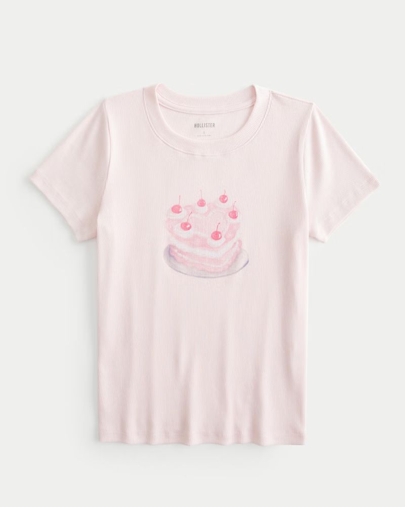 Ribbed Longer-Length Heart Cake Graphic Baby Tee | Hollister (US)