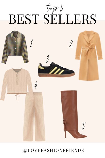 Top 5 best sellers — cropped flannel, gazelles, tie coat, lounge set, over the knee boots 

#LTKover40 #LTKstyletip #LTKshoecrush