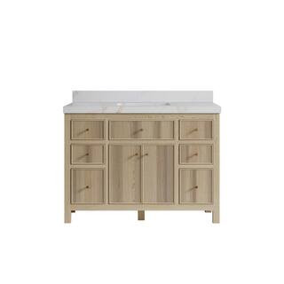 Sonoma Oak 48 in. W x 22 in. D x 36 in. H Single Sink Bath Vanity in White Oak with 2 in. Calacatta Sienna Quartz Top | The Home Depot