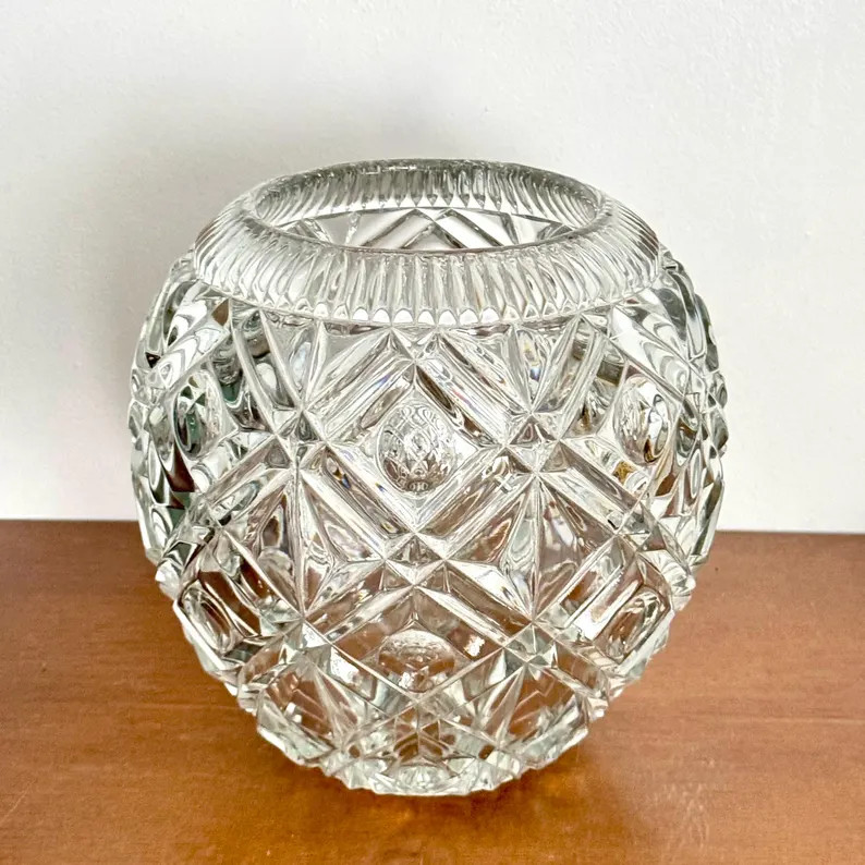 Vintage Heavy Cut Crystal Rose Bowl Vase Brilliant Cut Glass Diamond Pattern | Etsy (Global)