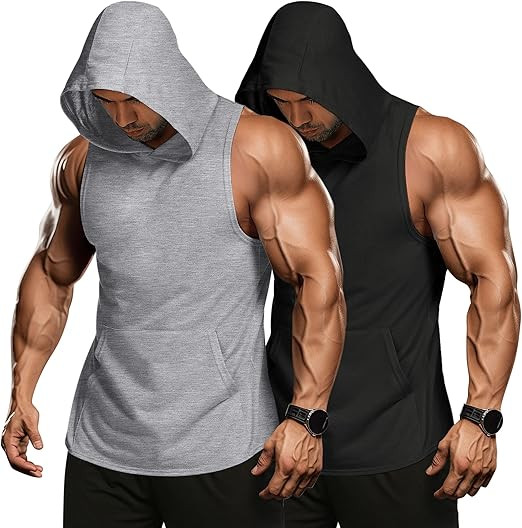 COOFANDY Men's 2 Pack Workout Hooded Tank Tops Bodybuilding Muscle Cut Off T Shirt Sleeveless Gym... | Amazon (US)