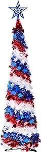 TURNMEON 5.3 Foot 4th of July Decor Red White Blue Tinsel Pop Up Tree, Patriotic Decor American S... | Amazon (US)