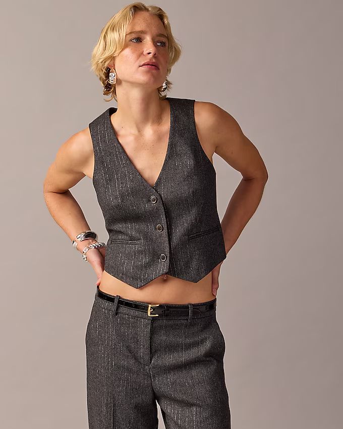 Collection cropped vest in Italian pinstripe wool blend with Lurex® metallic threads | J.Crew US