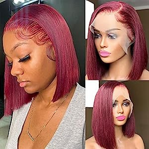Liddy Red Bob Wig Human Hair 12 Inch Straight 99J Burgundy 13x4 Lace Front Bob Wigs Brazilian Vir... | Amazon (US)