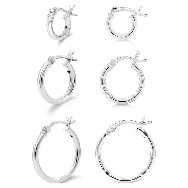 Kezef Hoop Earring Set of 3 Sterling Silver 2mm Hoop Earrings for Women 10 15 & 20mm | Walmart (US)