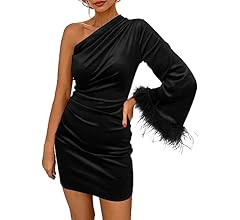 PRETTYGARDEN Women's Fall Long Sleeve Velvet Dress One Shoulder Mini Bodycon Wedding Guest Party ... | Amazon (US)
