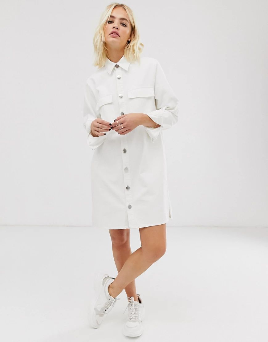 ASOS WHITE oversized denim shirt dress-Cream | ASOS (Global)