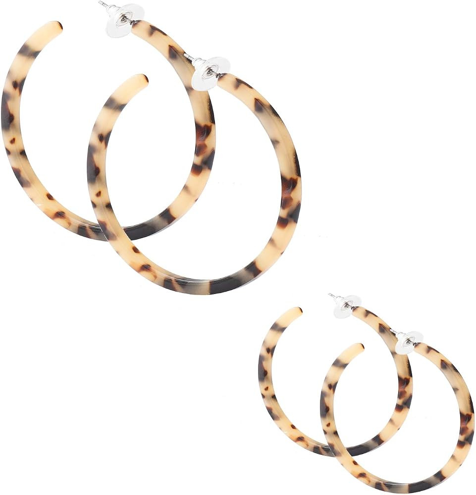 PHALIN Acrylic Hoop Earrings Tortoiseshell Acrylic Earrings Geometric Resin Earring Studs for Wom... | Amazon (US)