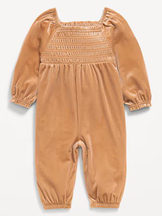 Long-Sleeve Smocked Velvet Jumpsuit for Baby | Old Navy (US)