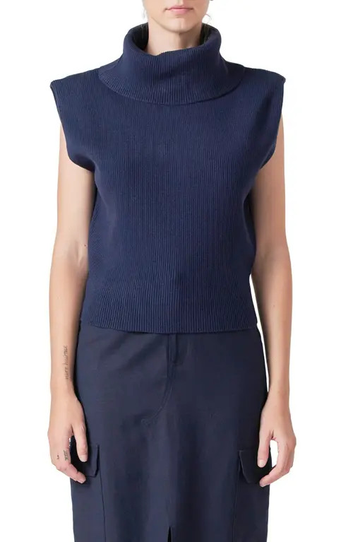 Grey Lab Sleeveless Rib Turtleneck Sweater in Navy at Nordstrom, Size Medium | Nordstrom