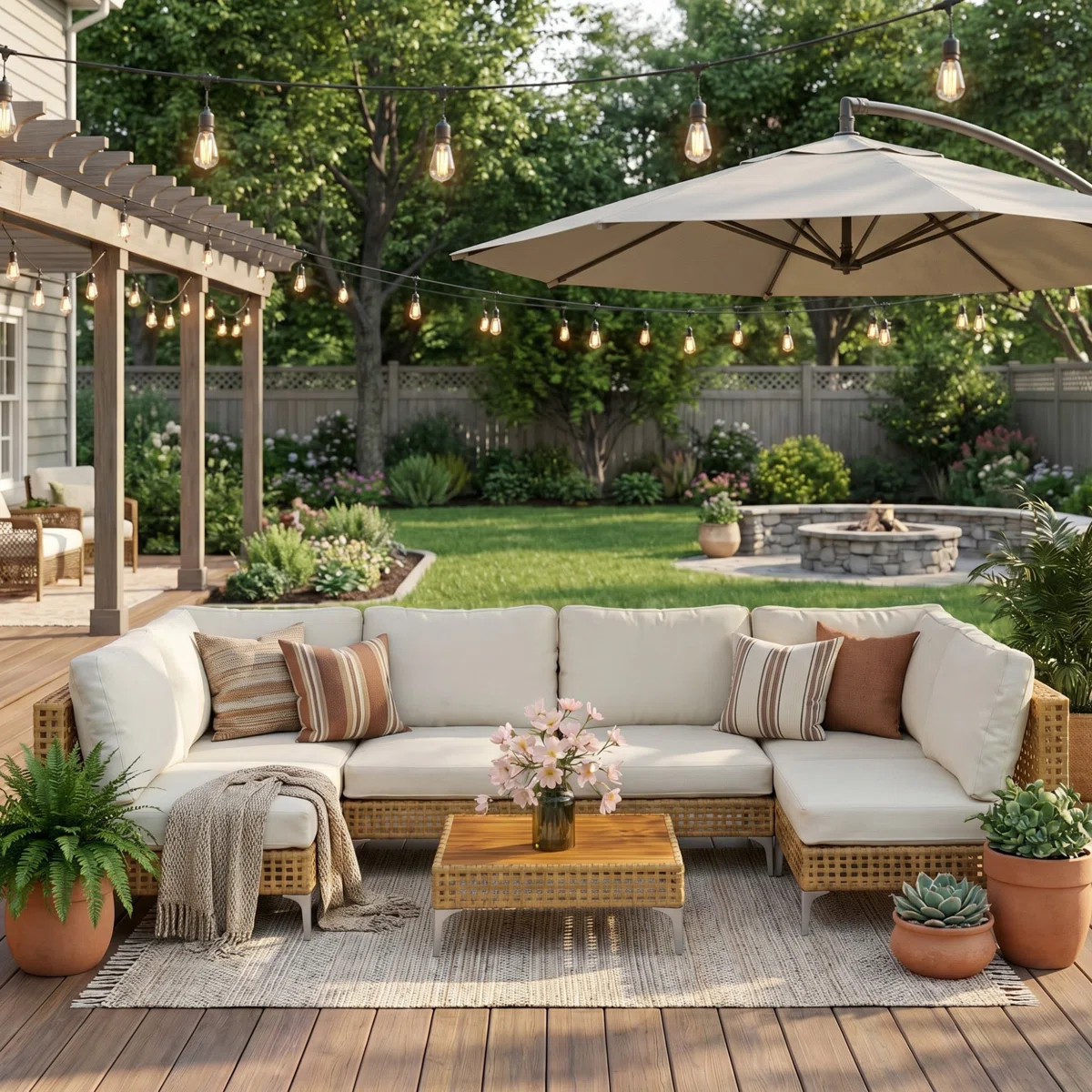 Patio Furniture Set, 7 Pieces Outdoor Wicker Sectional Couch with Thick Cushions, PE Rattan Backy... | Wayfair North America