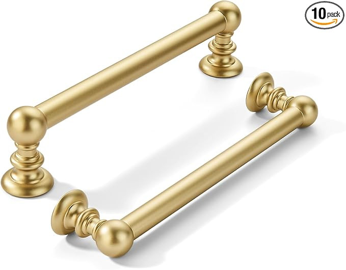 10 Pack 5 inch(128mm) Hole Center Brushed Gold Cabinet Pulls Solid Heavy-Duty Matte Gold Kitchen ... | Amazon (US)