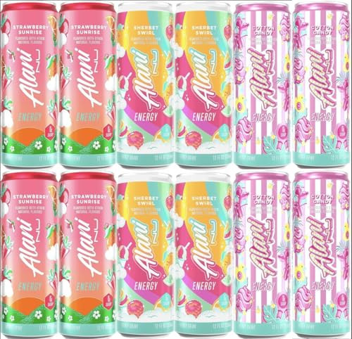 Alani Energy Drink Variety, Cotton Candy-Strawberry Sunrise-Sherbet Swirl-Sugar Free Low Calorie Energy Drinks, 12 Fl Oz Cans | Amazon (US)