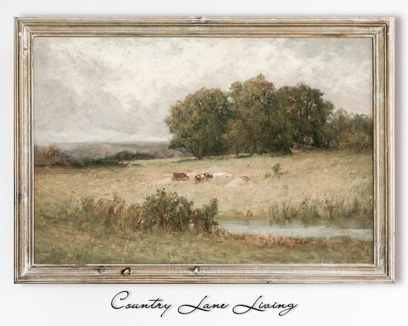 Meadow Stream Landscape Oil Painting Download  Warm Toned | Etsy | Etsy (US)