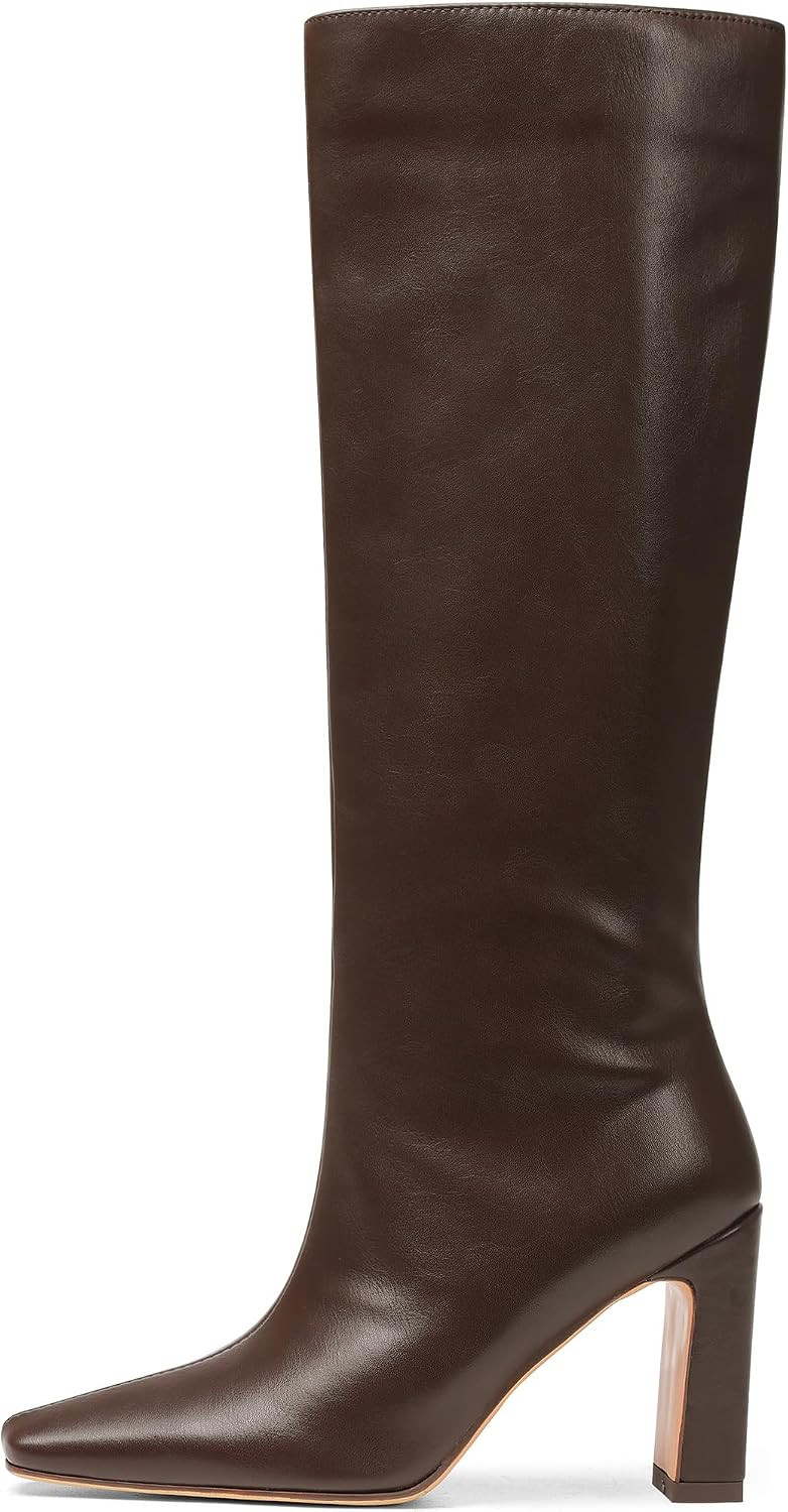 Knee High Boots Women Square Toe Chunky Heel Classic Tall Boots | Amazon (US)
