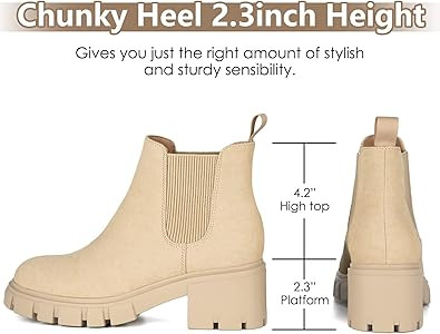 Athlefit Women's Chelsea Boots Fashion Lug Sole Chunky Heel Slip on Elastic Ankle Booties | Amazon (US)